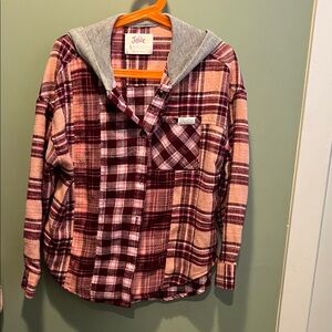 Justice Checkered Hooded flannel Shirt in Red and Pink